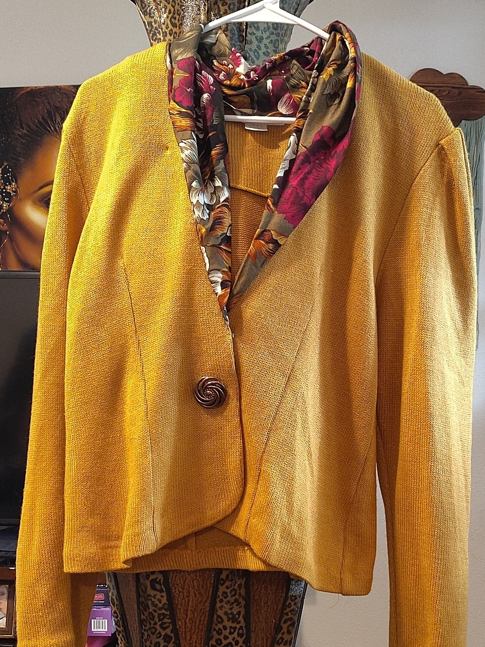Studio C Mustard Yellow Blazer with Floral Trim